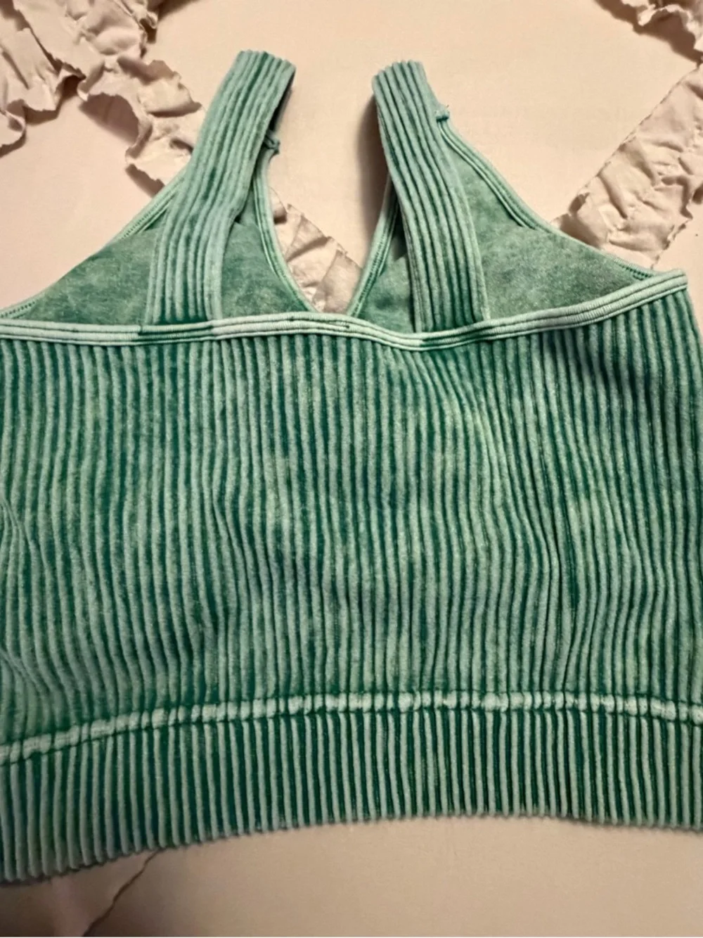 Zenana Outfitters NWT Green Ribbed V-Neck Padded Bralette S/M - Picture 3 of 6